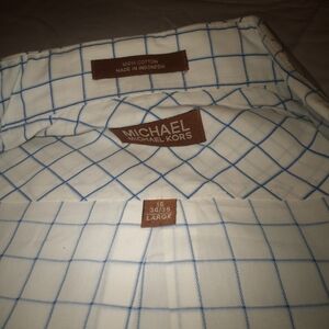 Michael Kors Men's White and Blue Grid Shirt